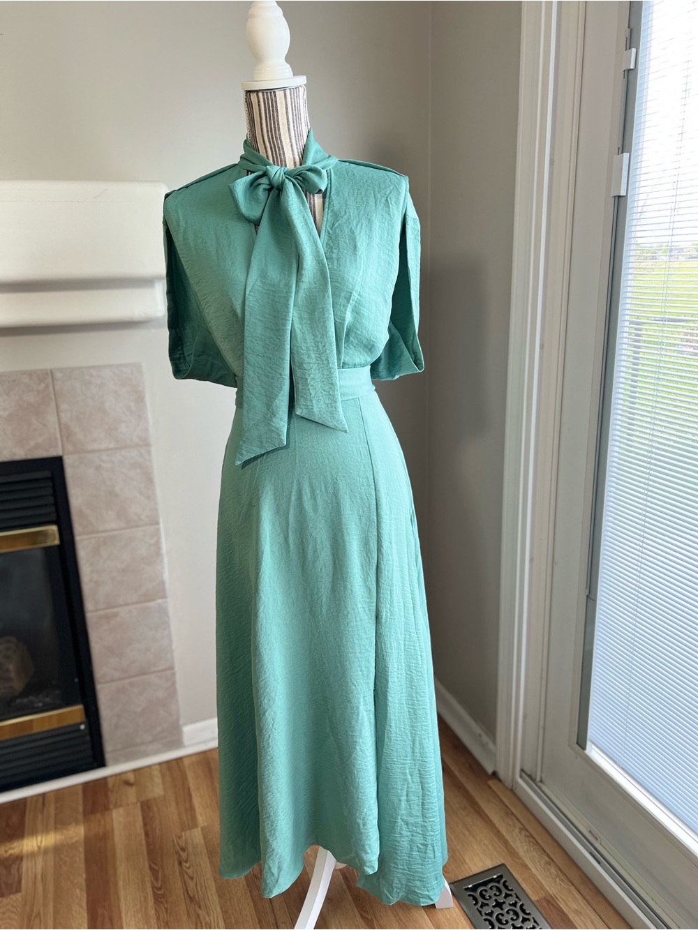 Sage Green Tie-Neck Maxi Dress - Picture 1 of 5